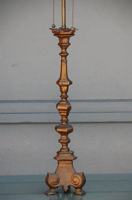 French Baroque Style Gilt Bronze Candlestick Lamp - 6