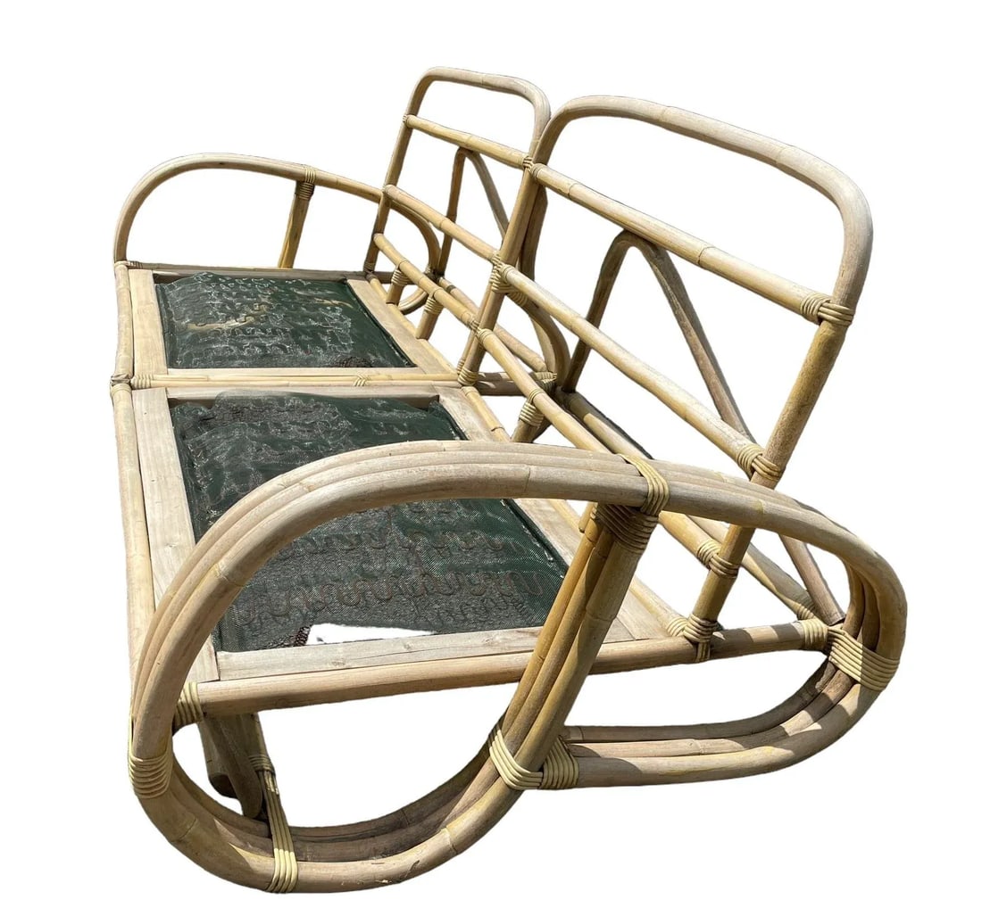 Vintage Paul Frankl Style Rattan Pretzel Sofa - 3
