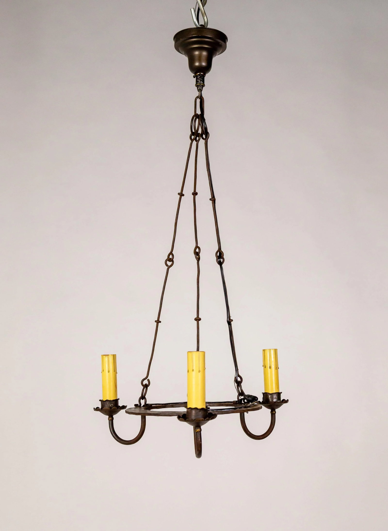 Early 20th Century Rustic Iron 3-Light Ring Chandelier - 2