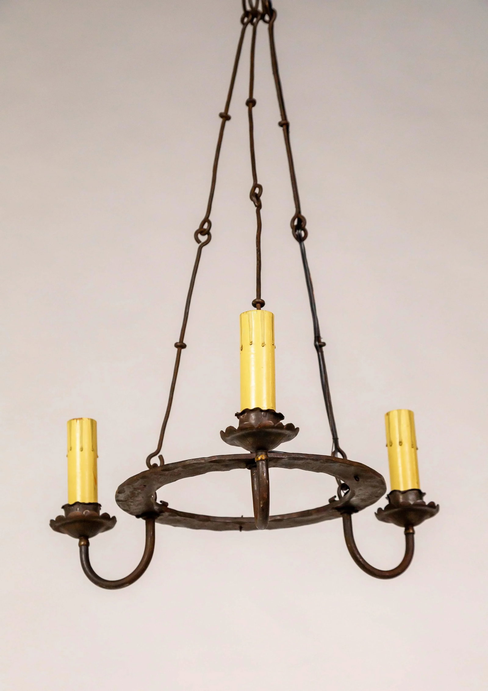 Early 20th Century Rustic Iron 3-Light Ring Chandelier - 3