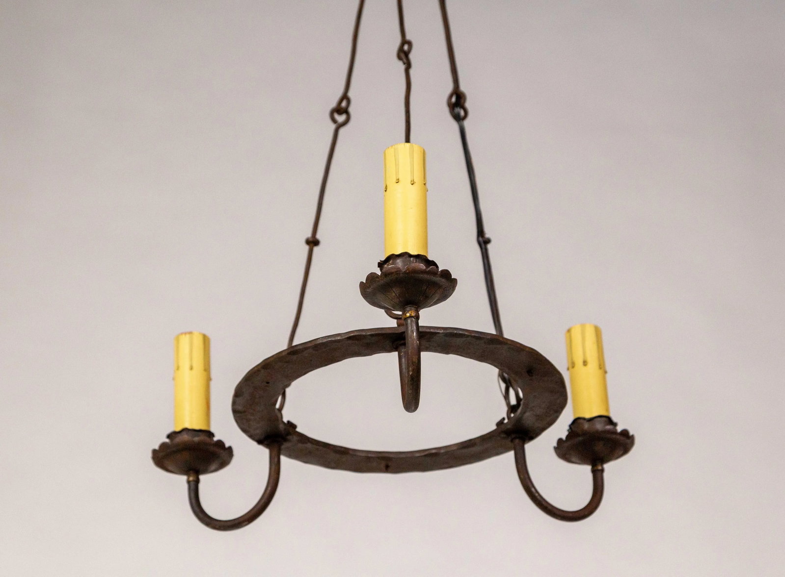 Early 20th Century Rustic Iron 3-Light Ring Chandelier - 6