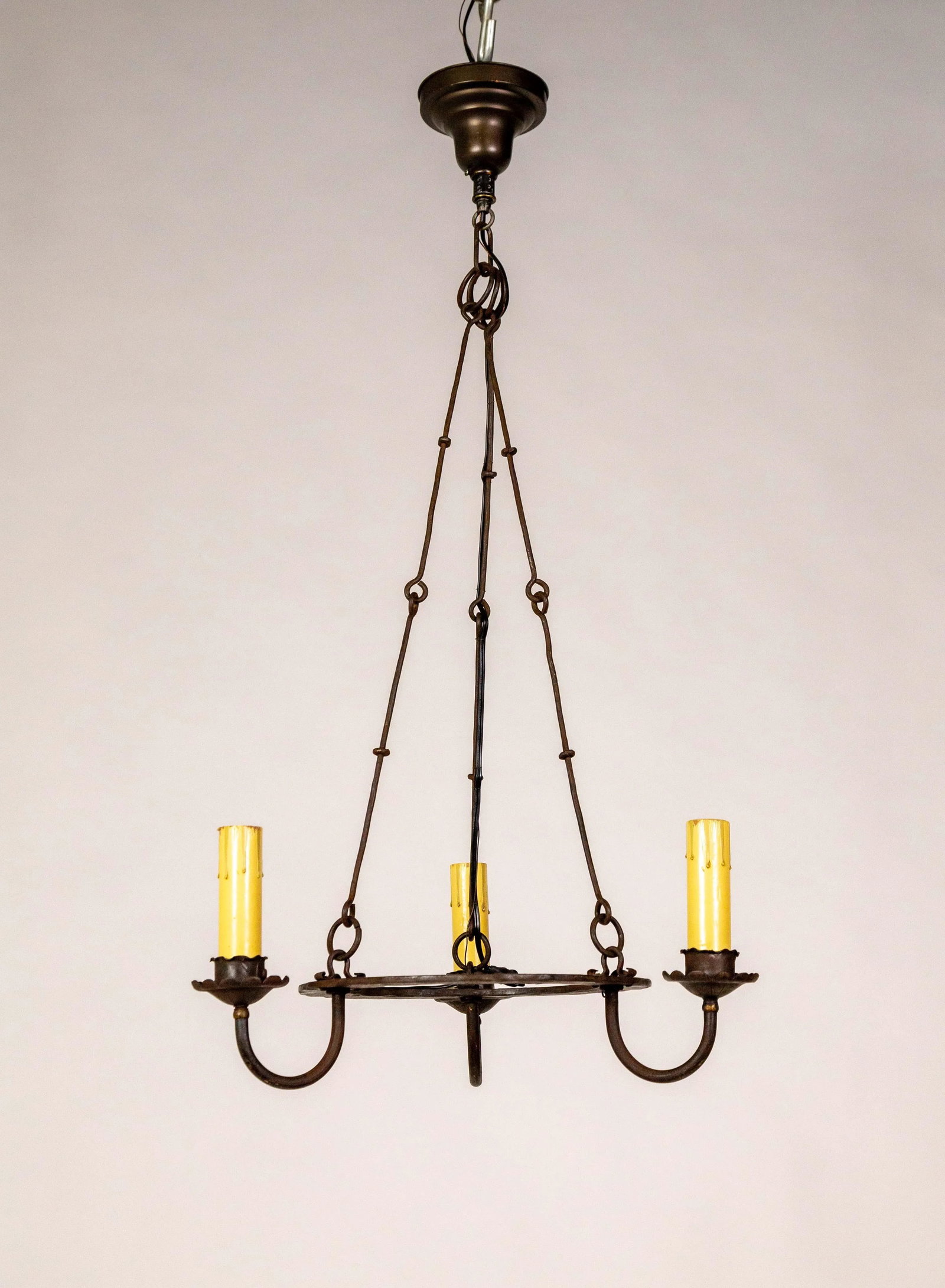 Early 20th Century Rustic Iron 3-Light Ring Chandelier - 9