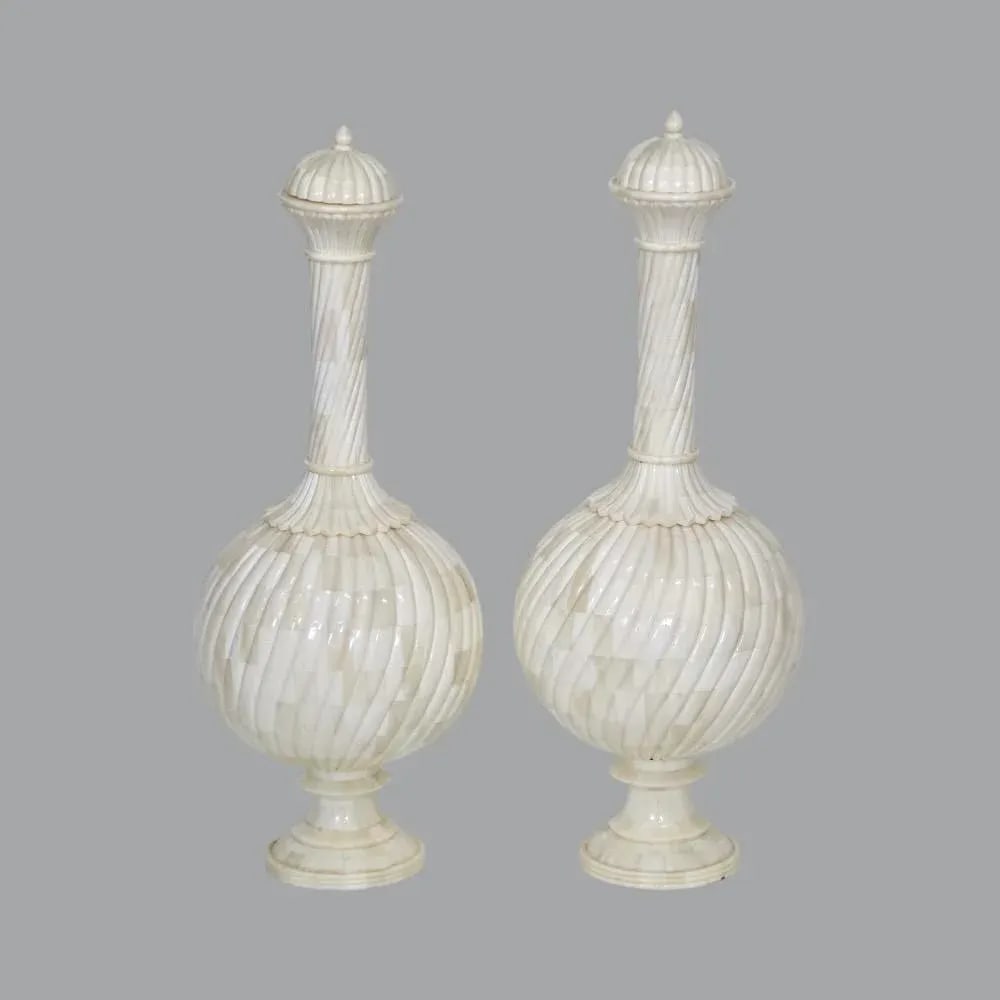 Indian Bone Inlay Mughal Bottles- Set of Two - 2