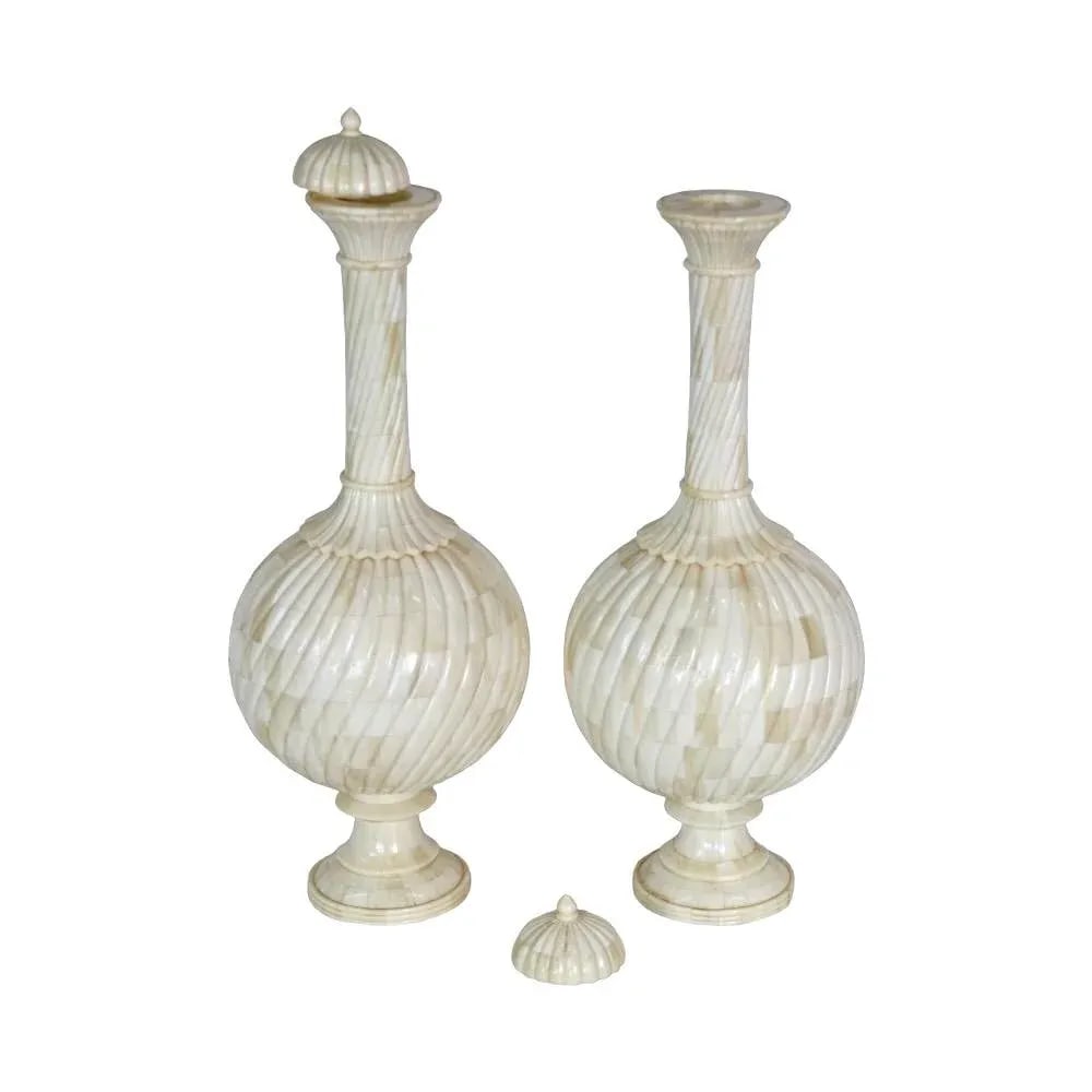 Indian Bone Inlay Mughal Bottles- Set of Two - 4