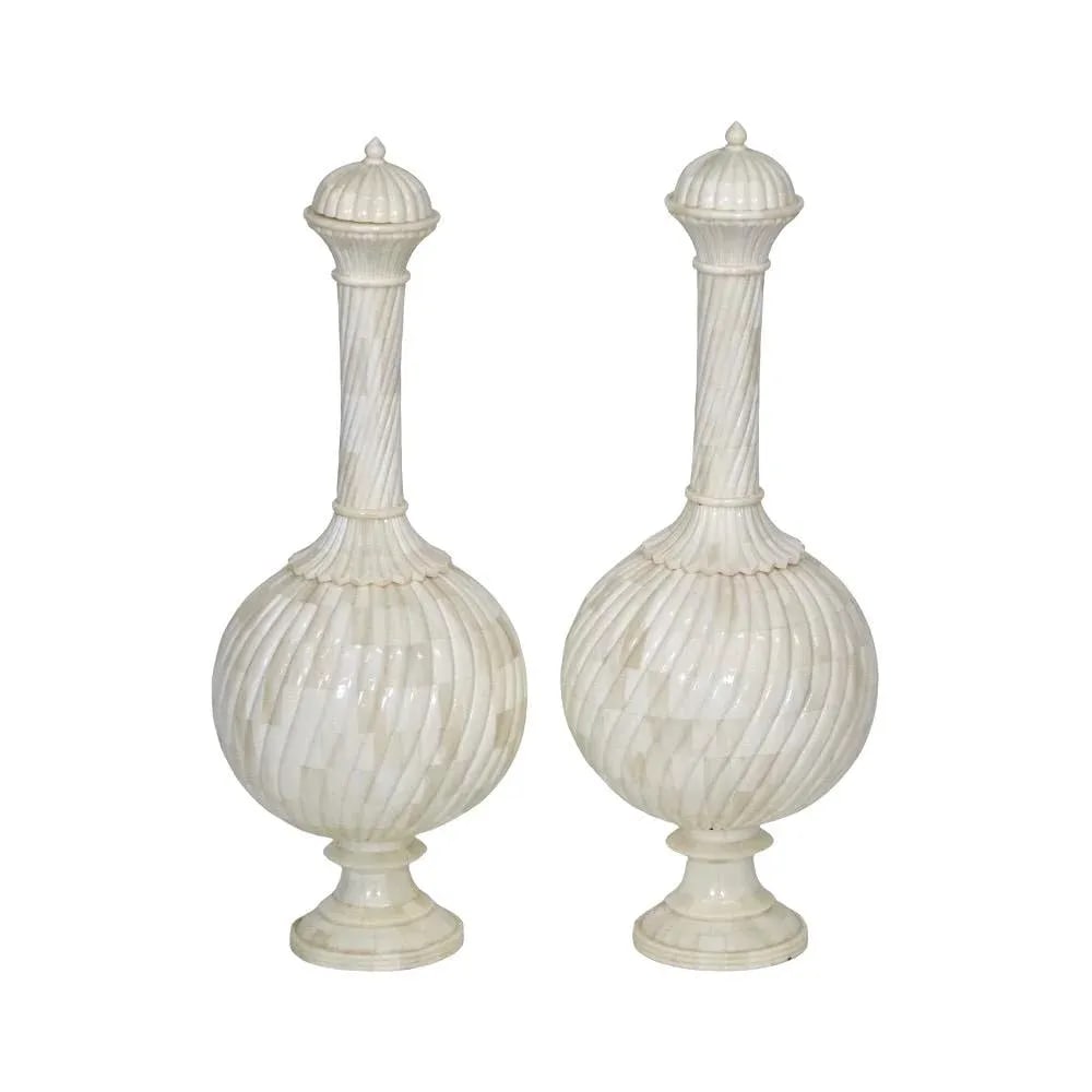 Indian Bone Inlay Mughal Bottles- Set of Two - 5