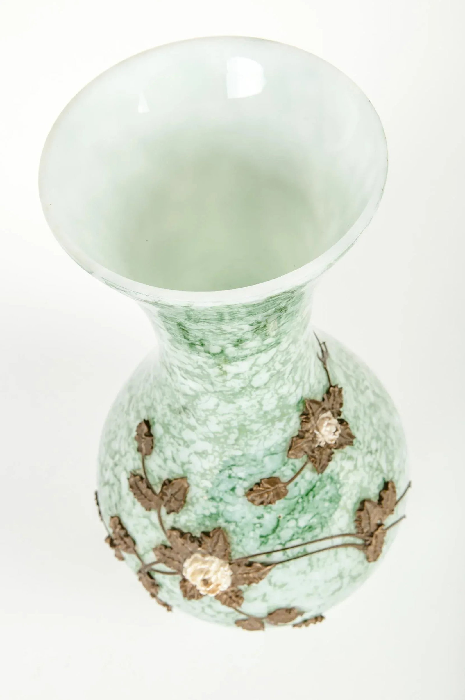 Antique French Art Glass Floral Design Vase - 3