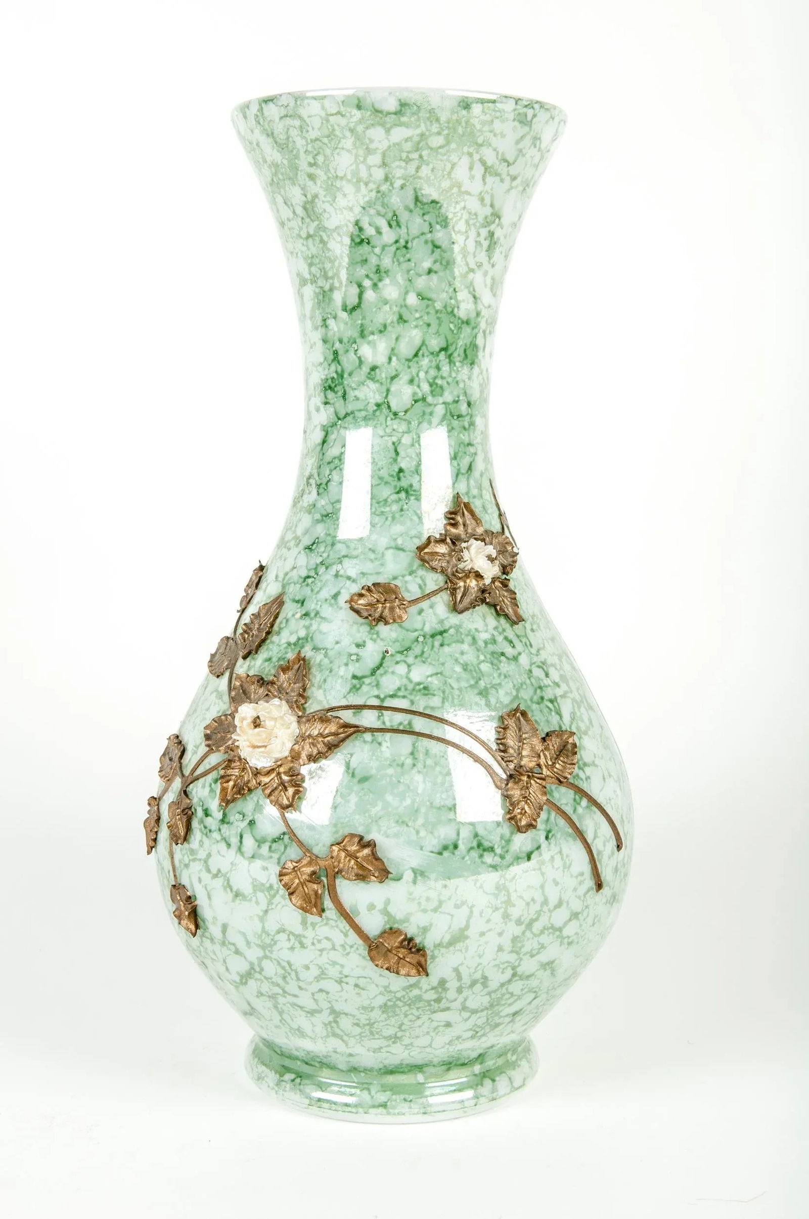 Antique French Art Glass Floral Design Vase - 5