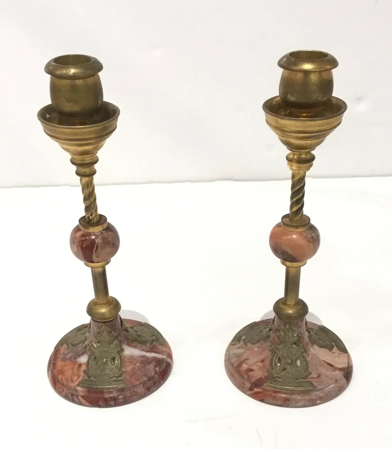 1920s Art Deco Antique Marble and Brass Candlesticks - a Pair - 2