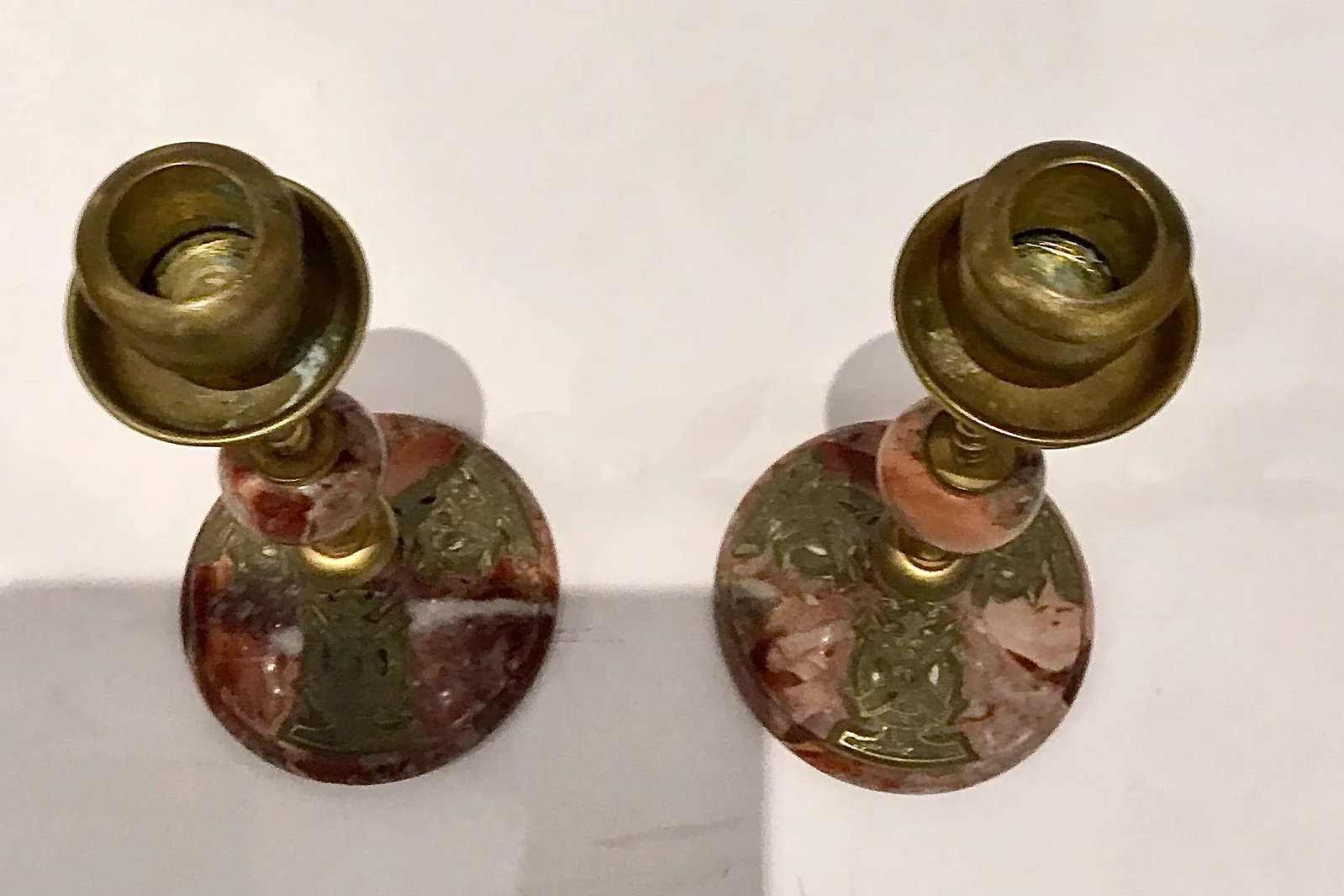 1920s Art Deco Antique Marble and Brass Candlesticks - a Pair - 6