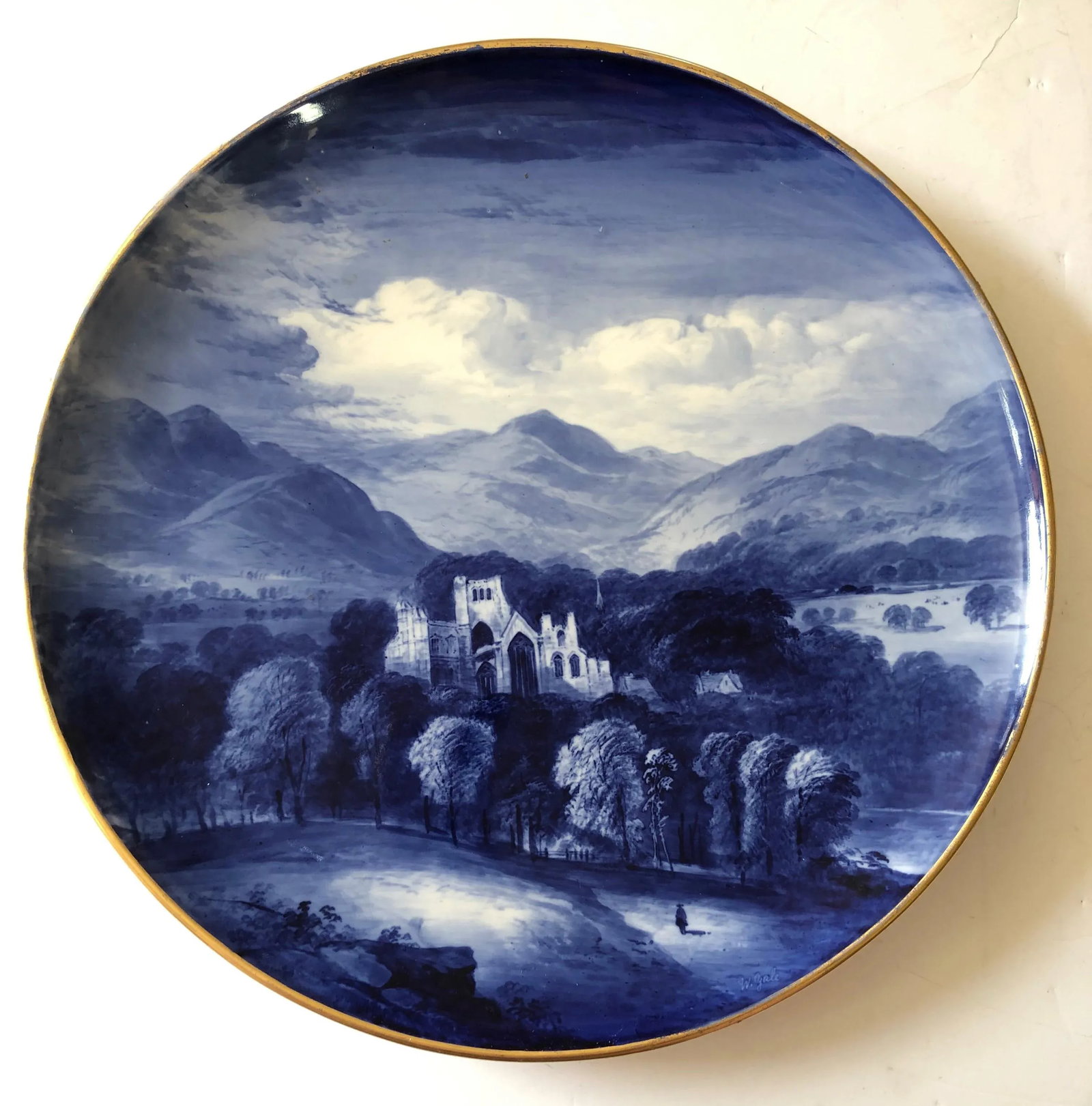 Copeland Blue and White Scottish Platter of Melrose Abbey - 7