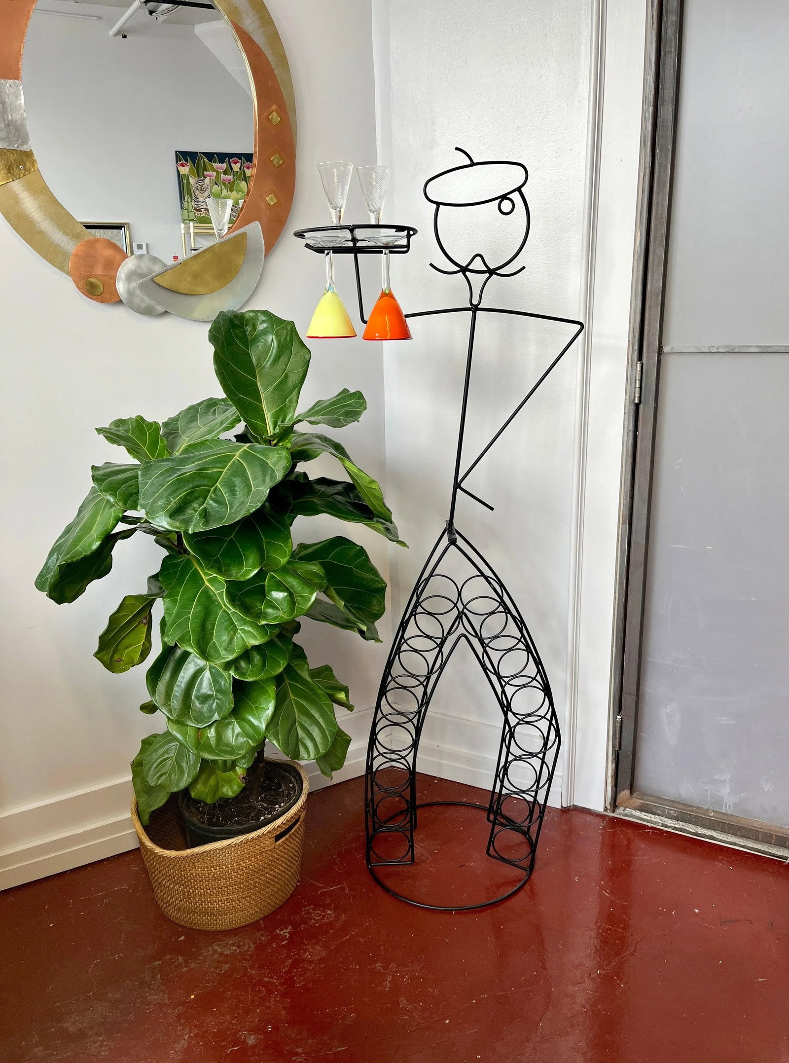 Vintage John Risley- Style Frenchman Figure Wire Wine Rack - 2