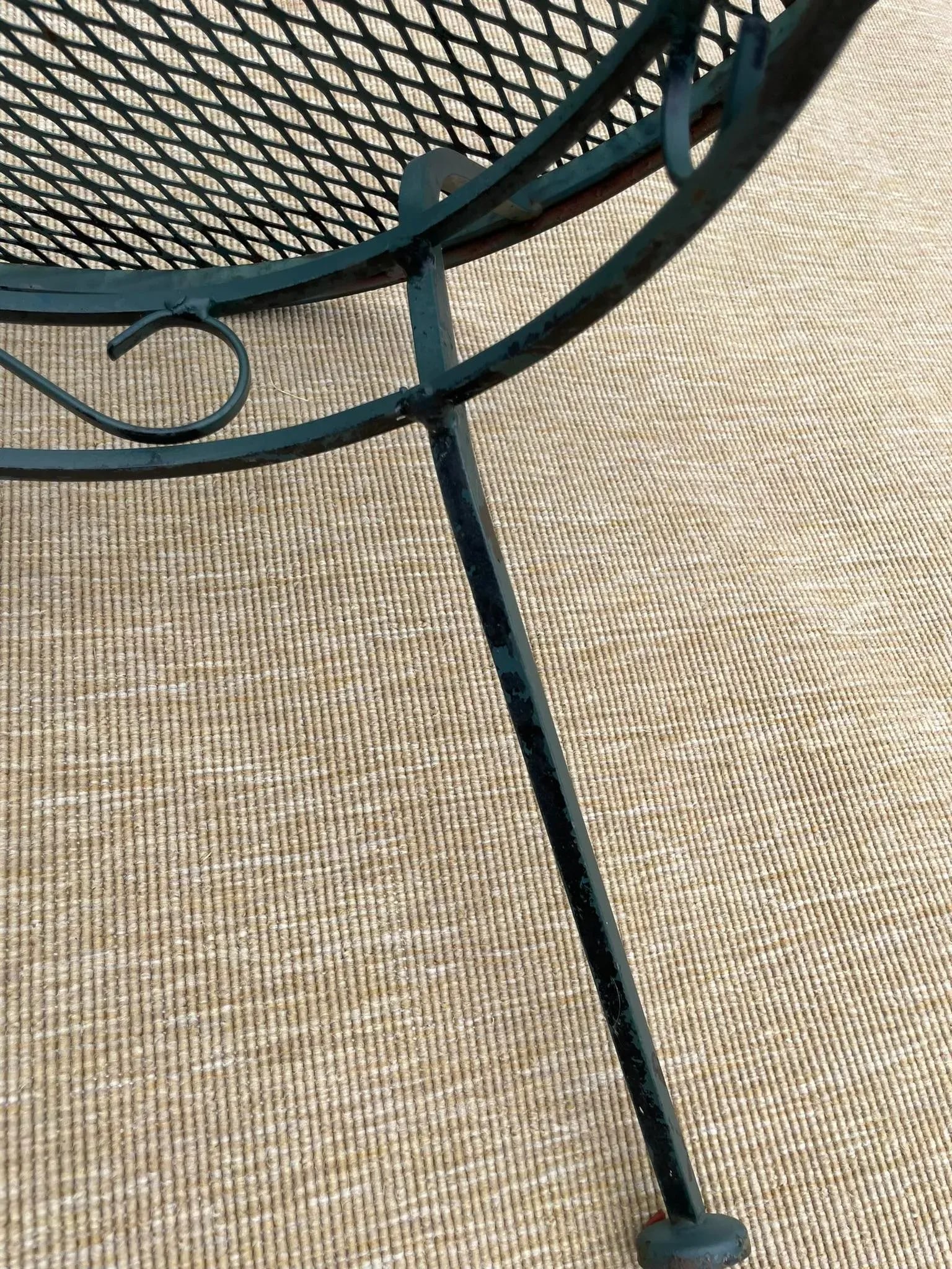 Vintage Green Wrought Iron Mesh Outdoor Side Table - 5