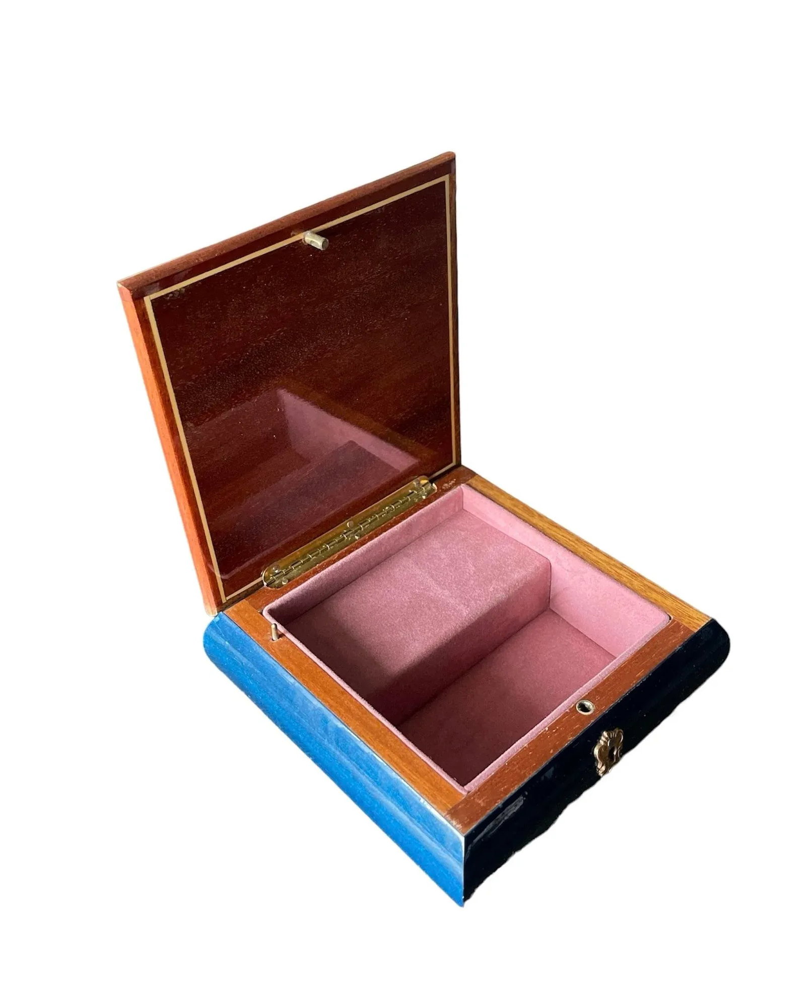 1970s Vintage Dark Blue Italian Wood Inlay Musical Box - 3
