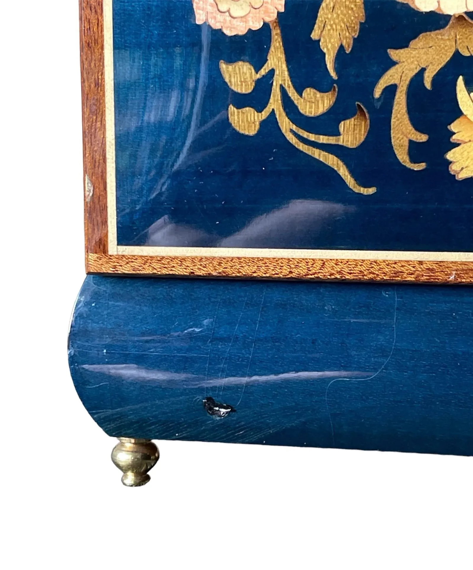 1970s Vintage Dark Blue Italian Wood Inlay Musical Box - 4