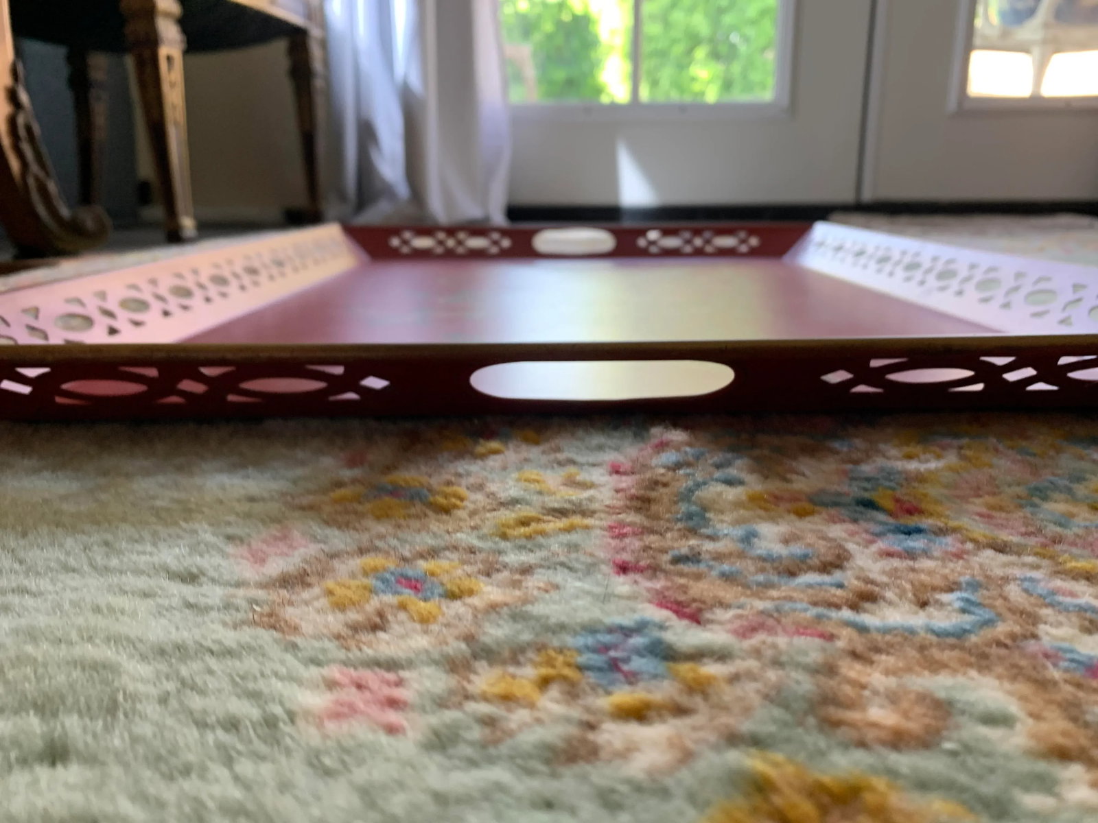 Vintage Red Hand Painted Chinoiserie Tole Tray - 5