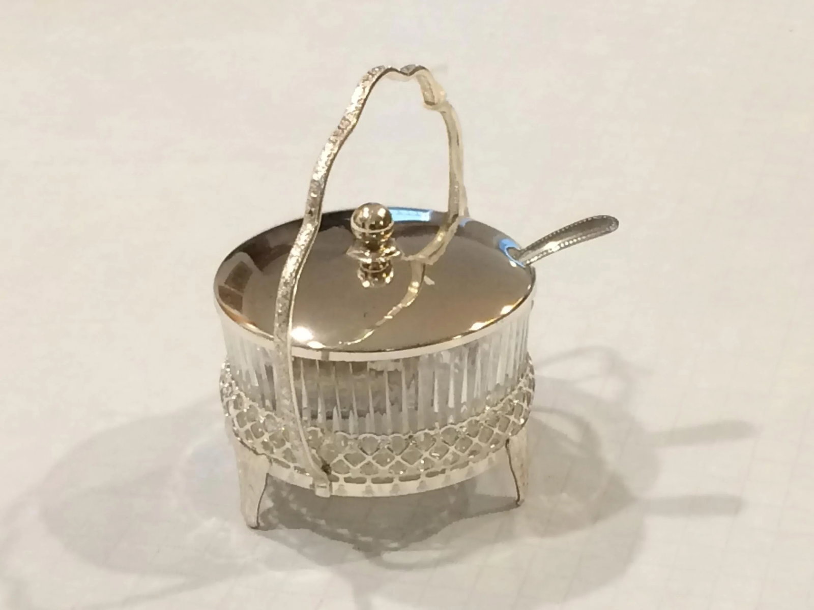 Vintage Mayell & Co Queen Anne Silver Plated Tableware Glass Bowl Caddy With Spoon and Original Box - 13