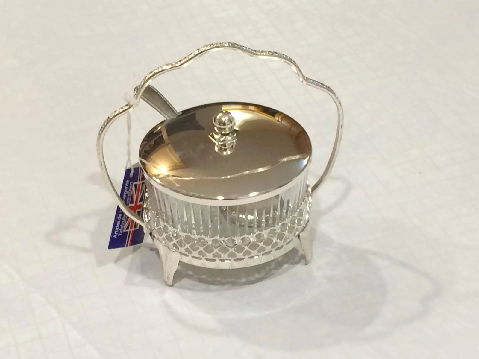 Vintage Mayell & Co Queen Anne Silver Plated Tableware Glass Bowl Caddy With Spoon and Original Box - 3