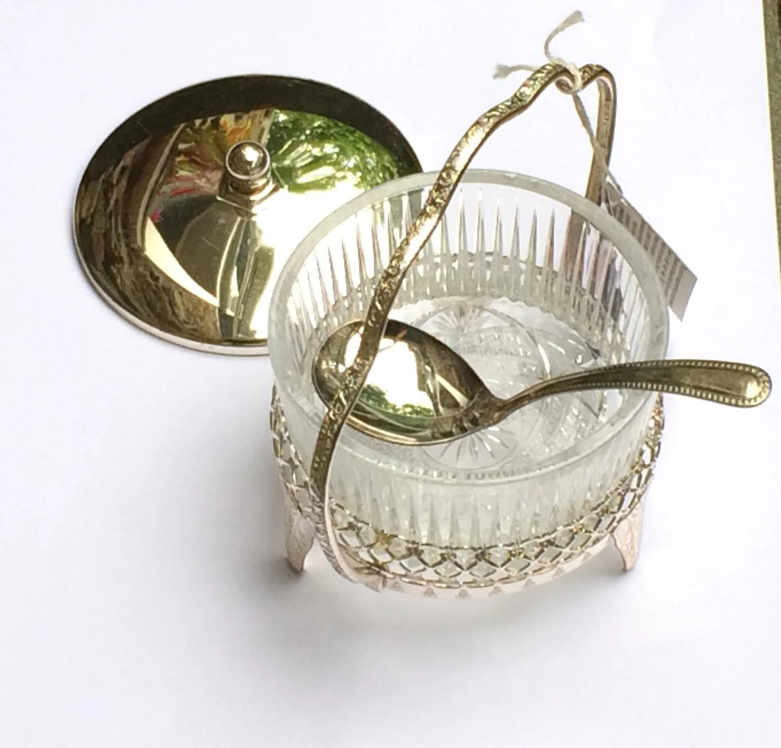 Vintage Mayell & Co Queen Anne Silver Plated Tableware Glass Bowl Caddy With Spoon and Original Box - 4