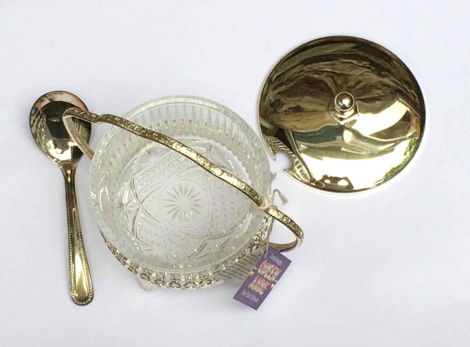 Vintage Mayell & Co Queen Anne Silver Plated Tableware Glass Bowl Caddy With Spoon and Original Box - 5