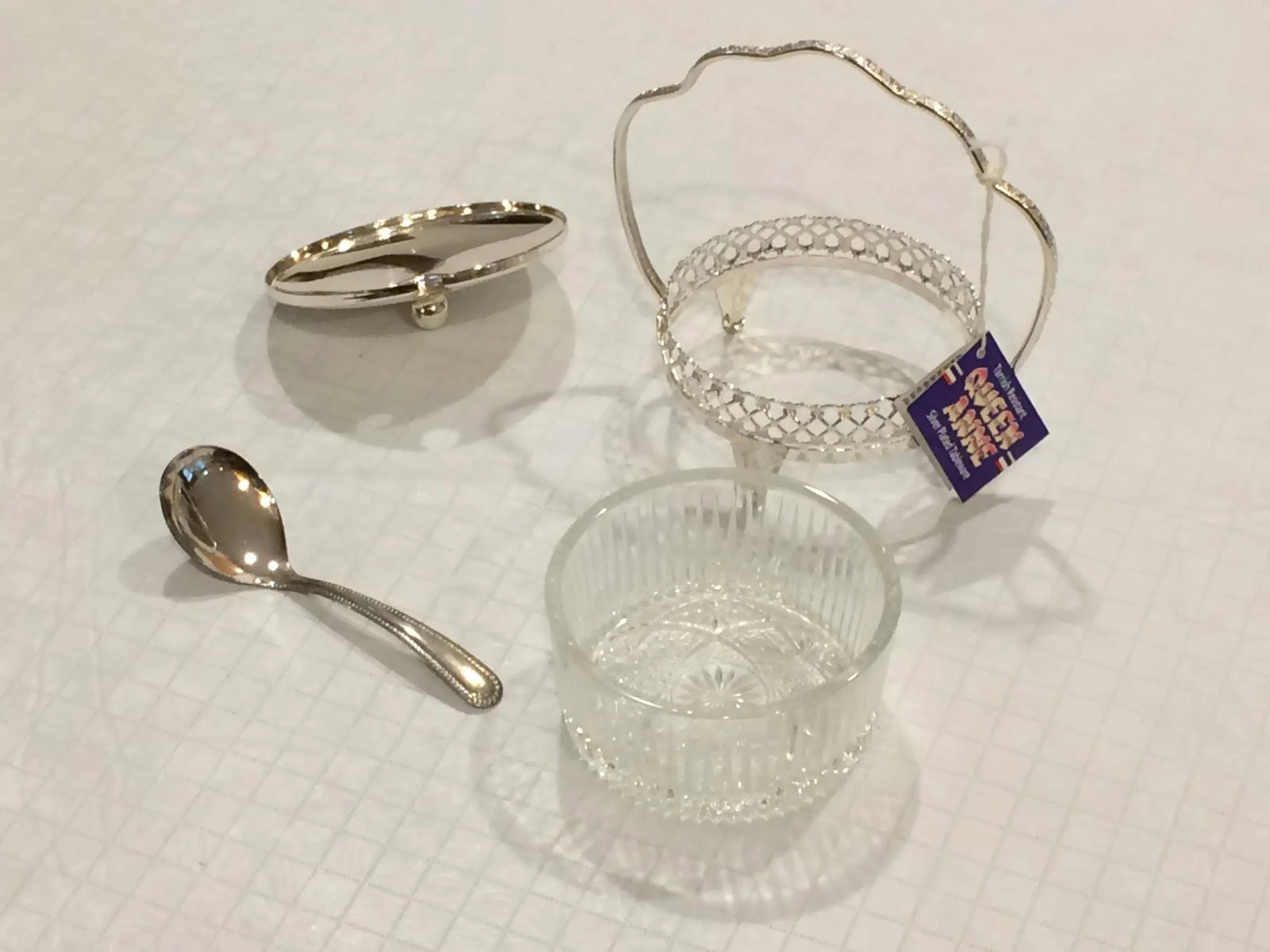 Vintage Mayell & Co Queen Anne Silver Plated Tableware Glass Bowl Caddy With Spoon and Original Box - 6