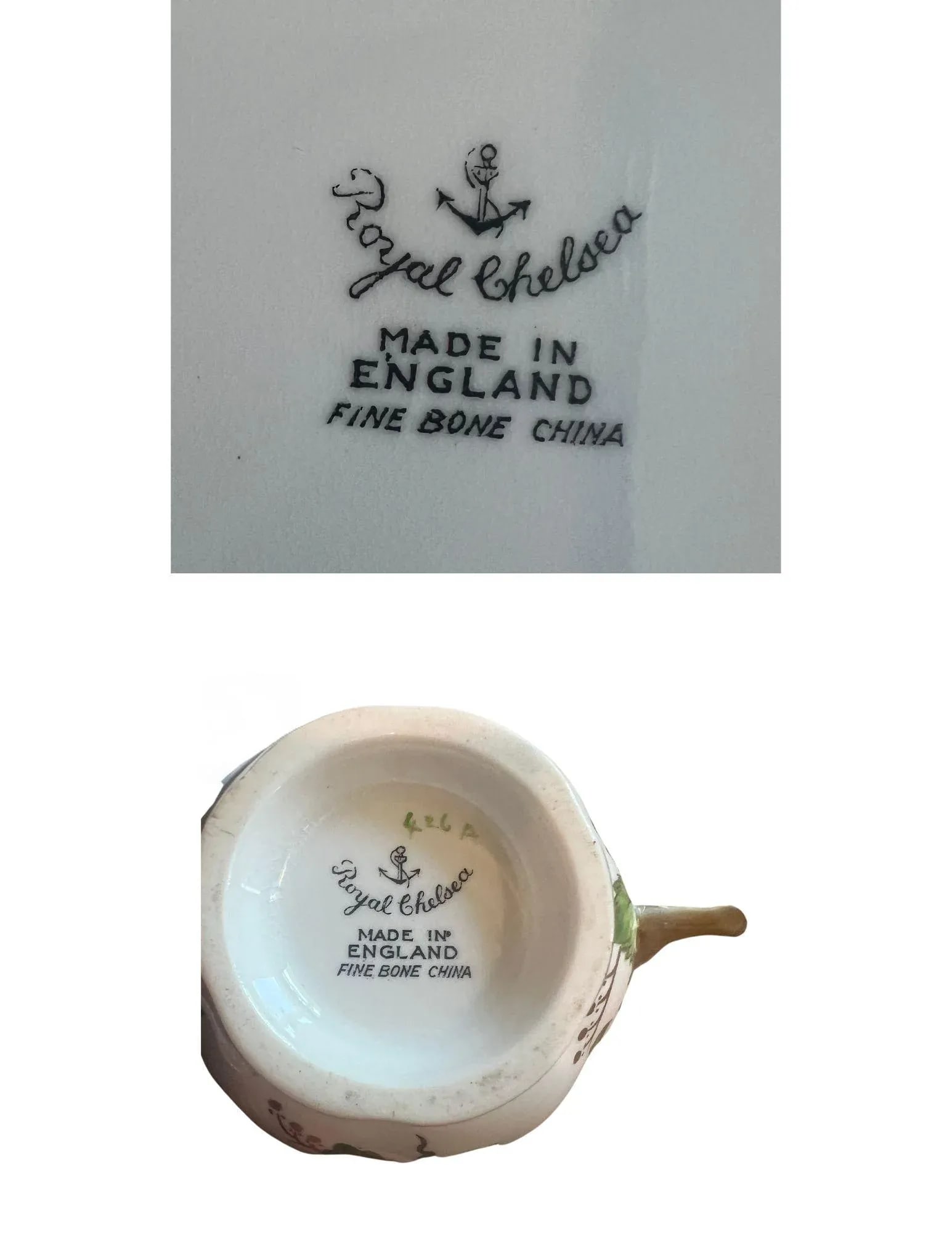 1940s Royal Chelsea Maple Leaf Bone China in Green & Gold - Set of 9 - 10