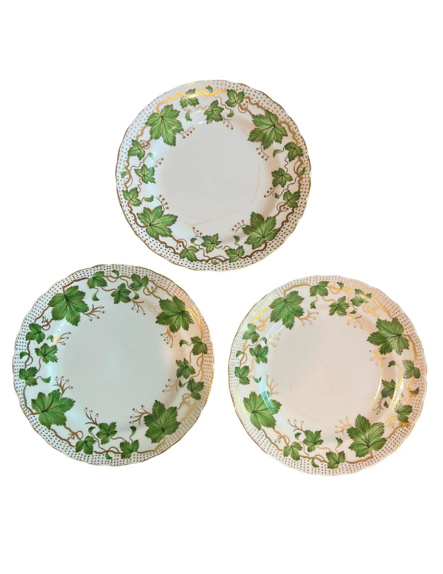 1940s Royal Chelsea Maple Leaf Bone China in Green & Gold - Set of 9 - 2