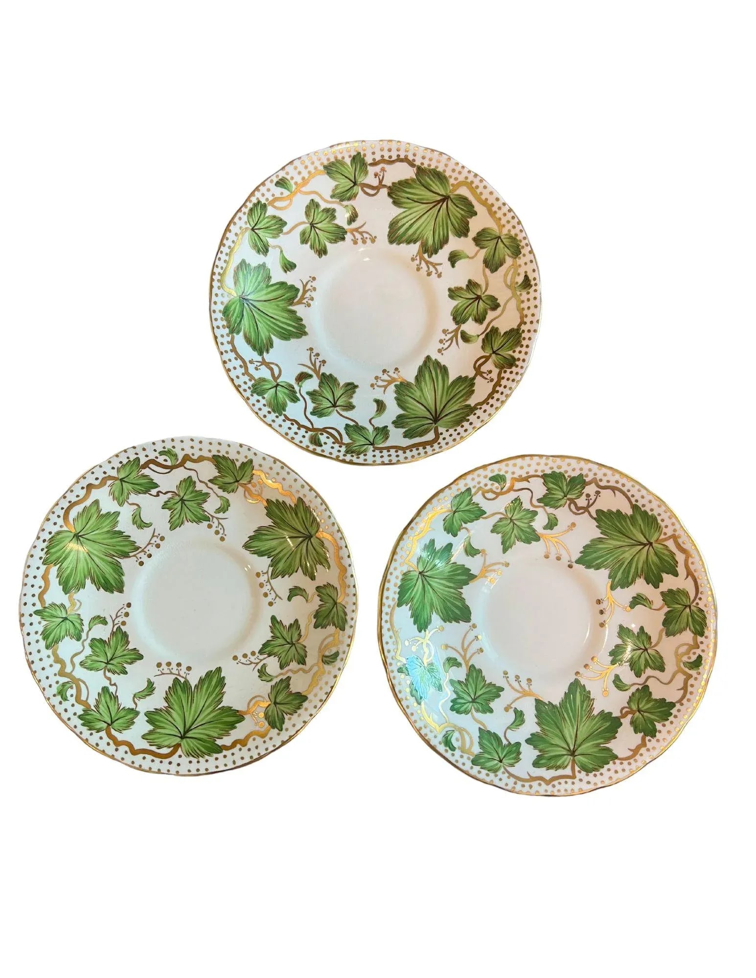 1940s Royal Chelsea Maple Leaf Bone China in Green & Gold - Set of 9 - 3