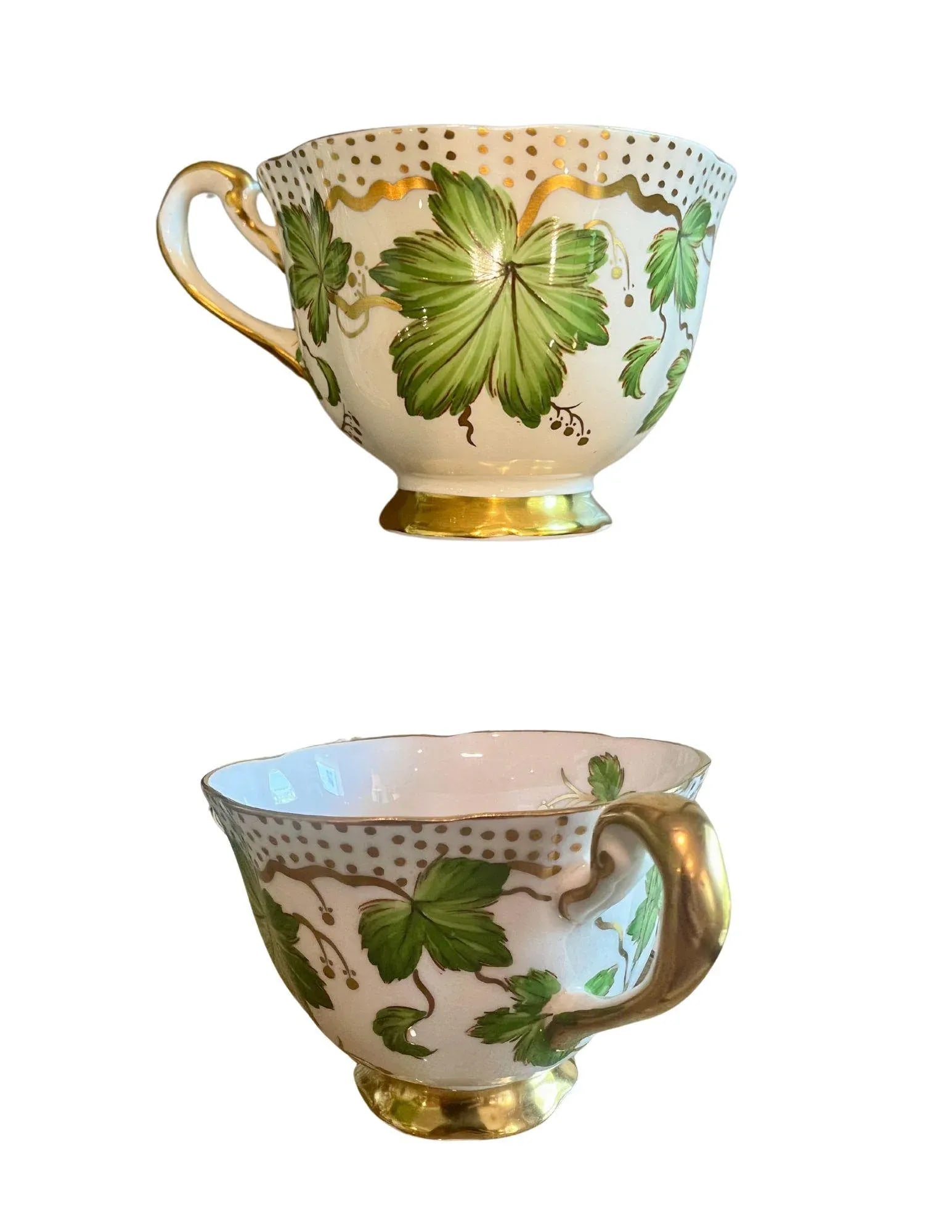 1940s Royal Chelsea Maple Leaf Bone China in Green & Gold - Set of 9 - 4