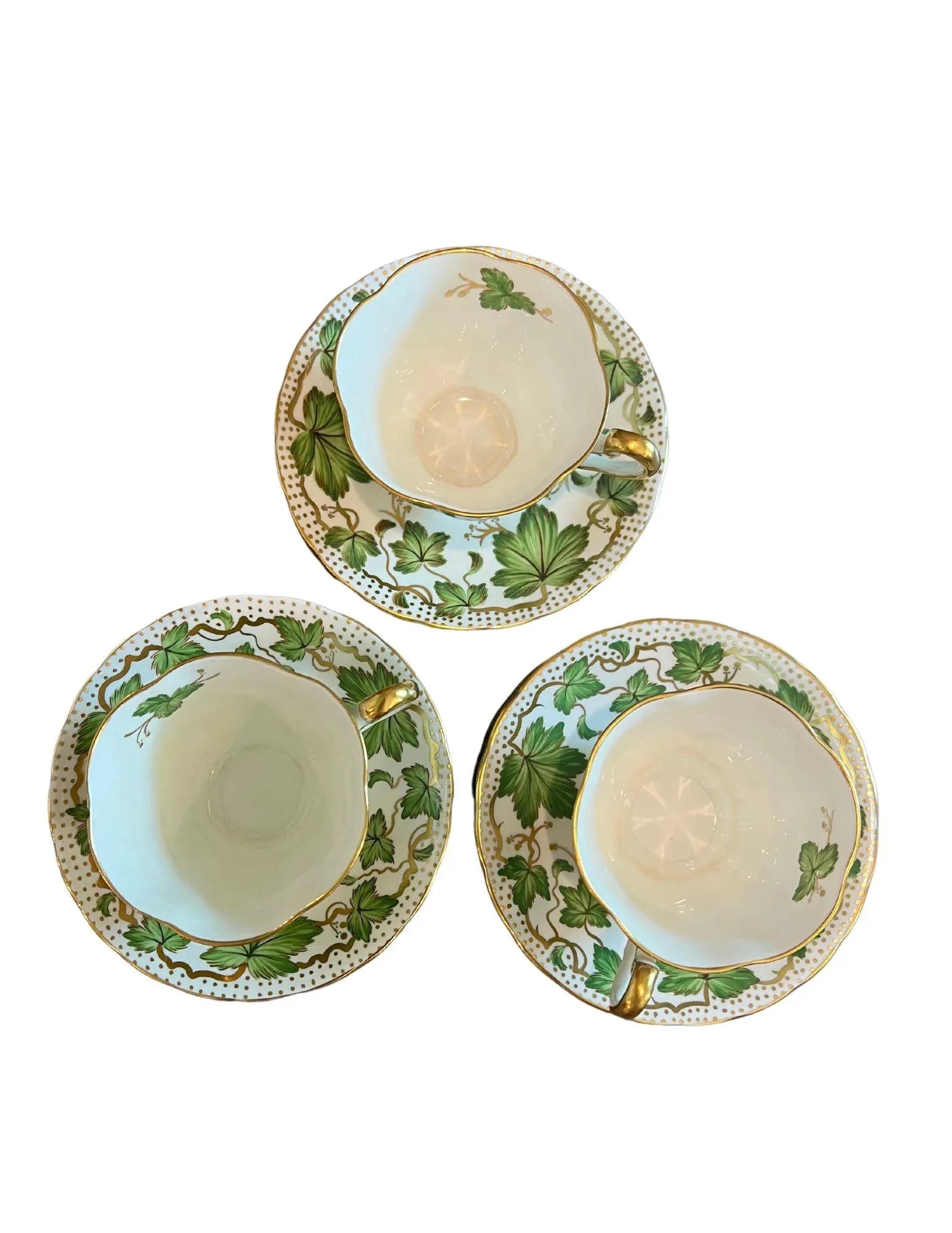 1940s Royal Chelsea Maple Leaf Bone China in Green & Gold - Set of 9 - 5