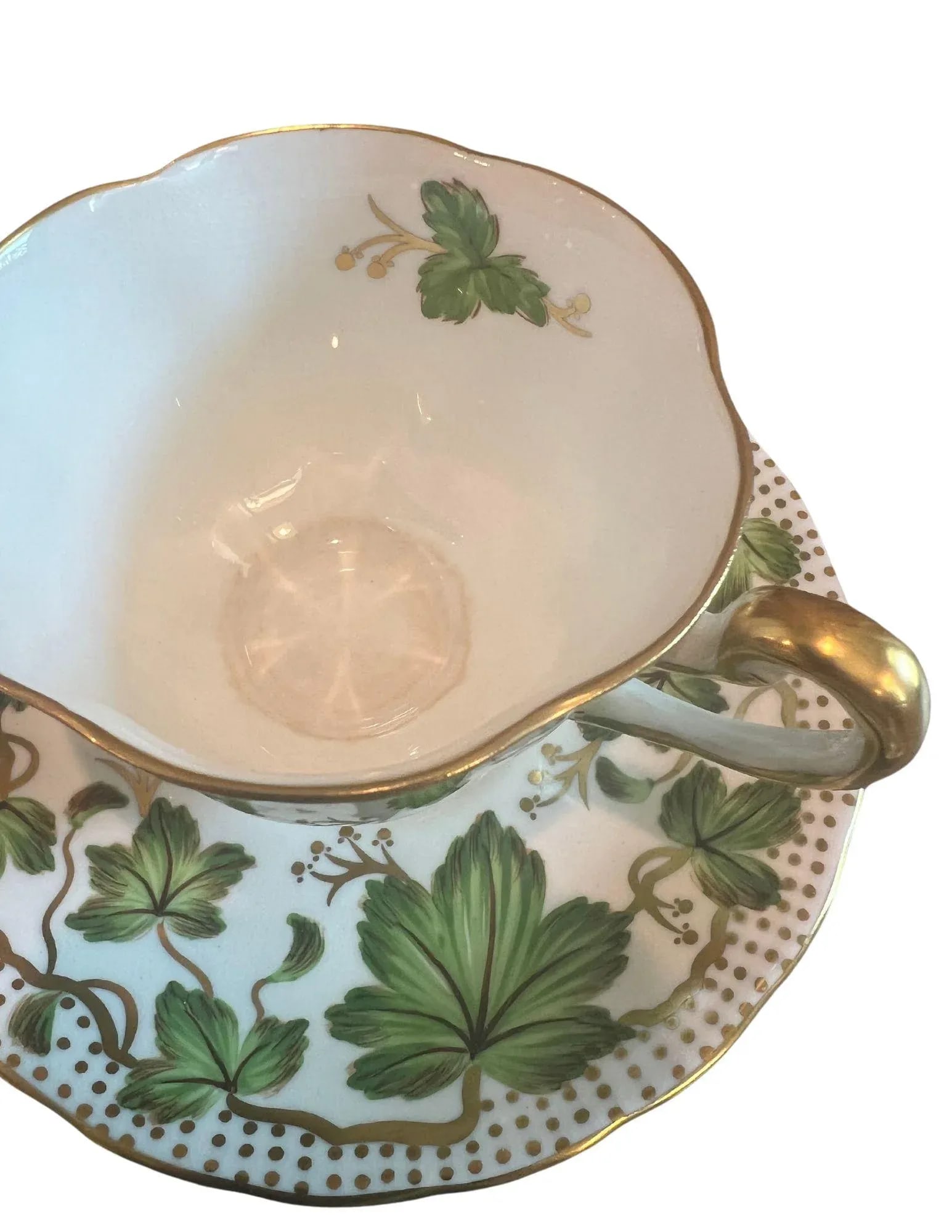 1940s Royal Chelsea Maple Leaf Bone China in Green & Gold - Set of 9 - 6