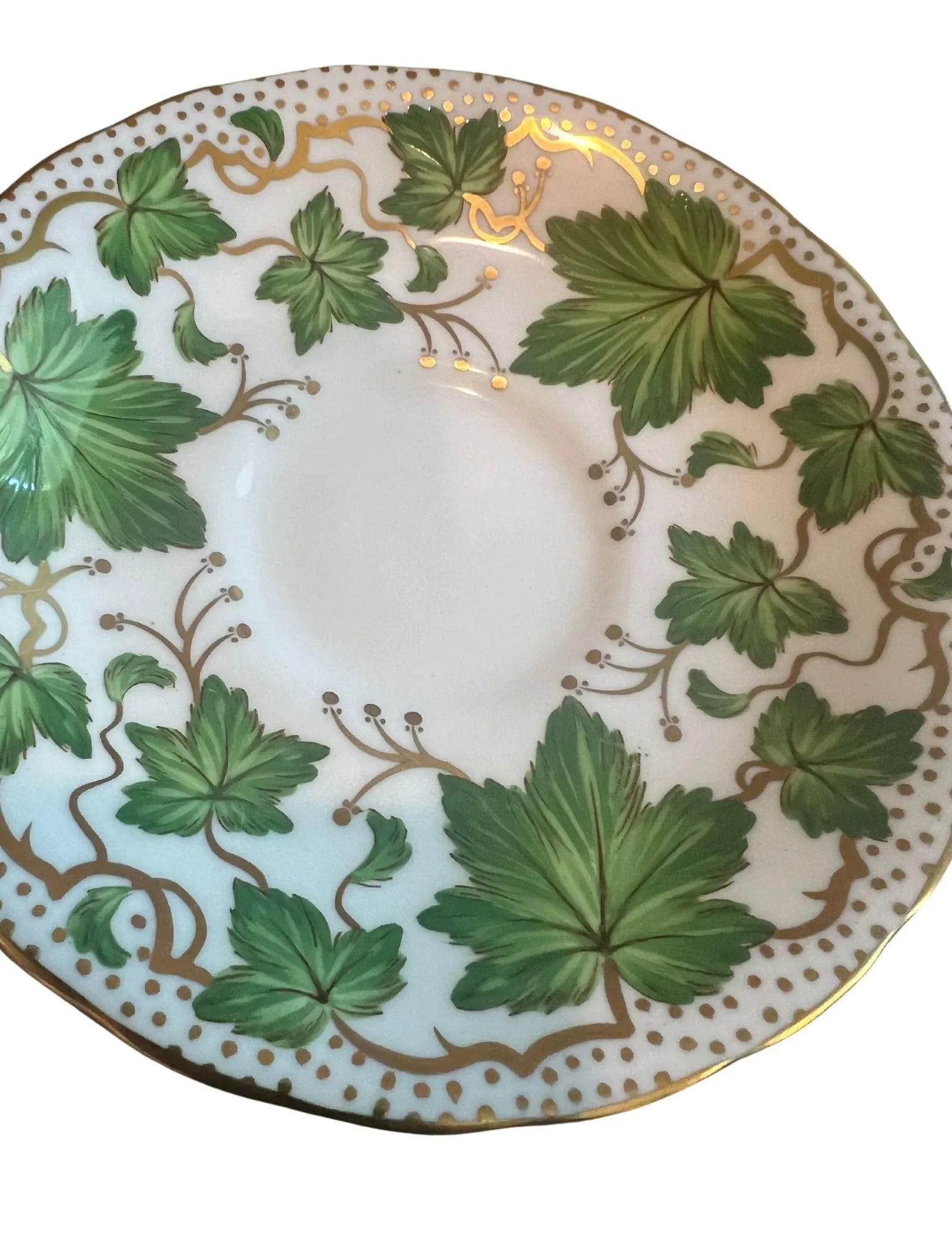 1940s Royal Chelsea Maple Leaf Bone China in Green & Gold - Set of 9 - 9
