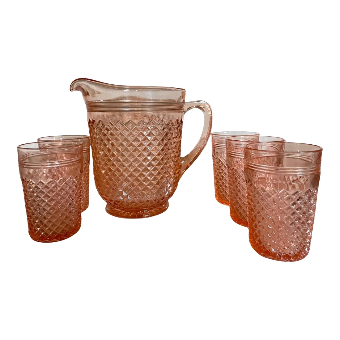 1930s Miss America Depression Glass and Pitcher Set- 6 Pieces (1 of 11)