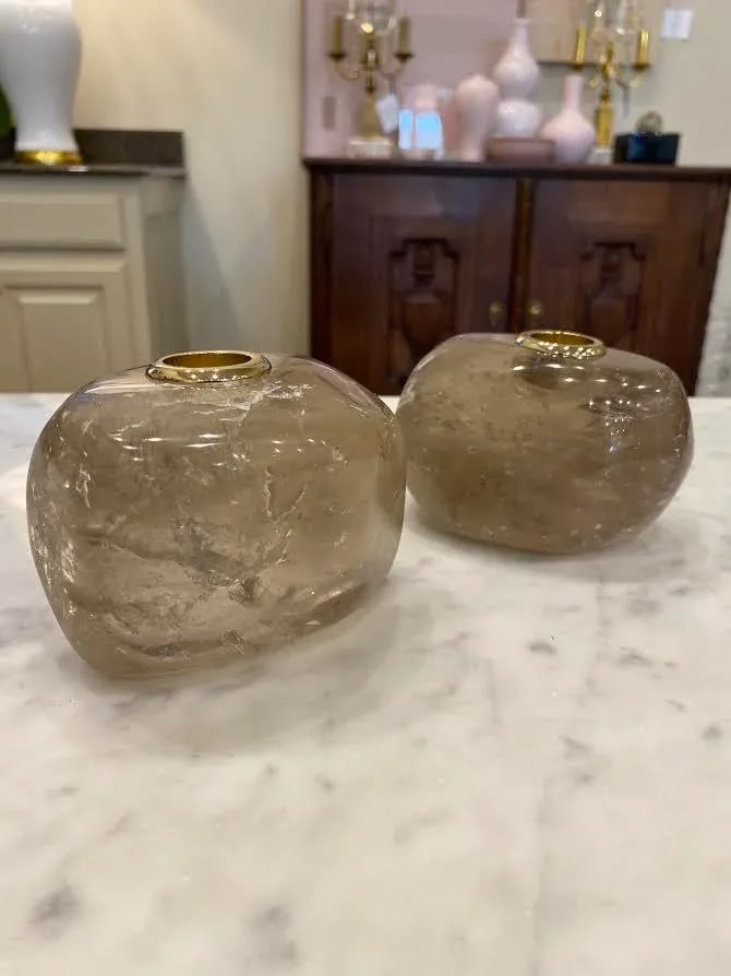 Smokey Quartz Taper Holders - a Pair - 2