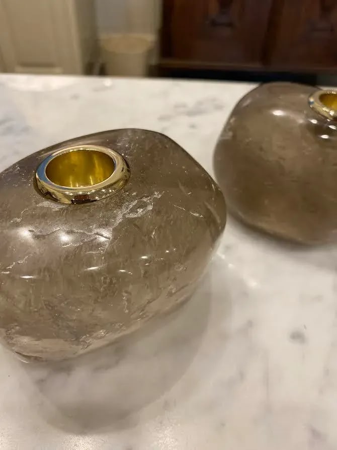 Smokey Quartz Taper Holders - a Pair - 3