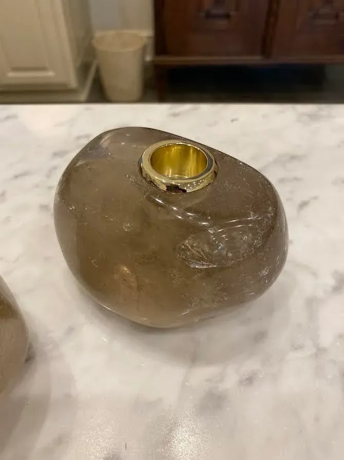 Smokey Quartz Taper Holders - a Pair - 4
