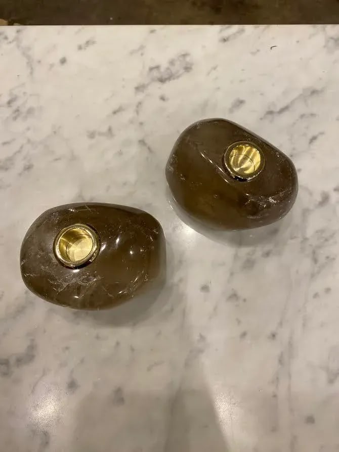 Smokey Quartz Taper Holders - a Pair - 5