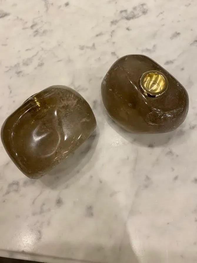 Smokey Quartz Taper Holders - a Pair - 6