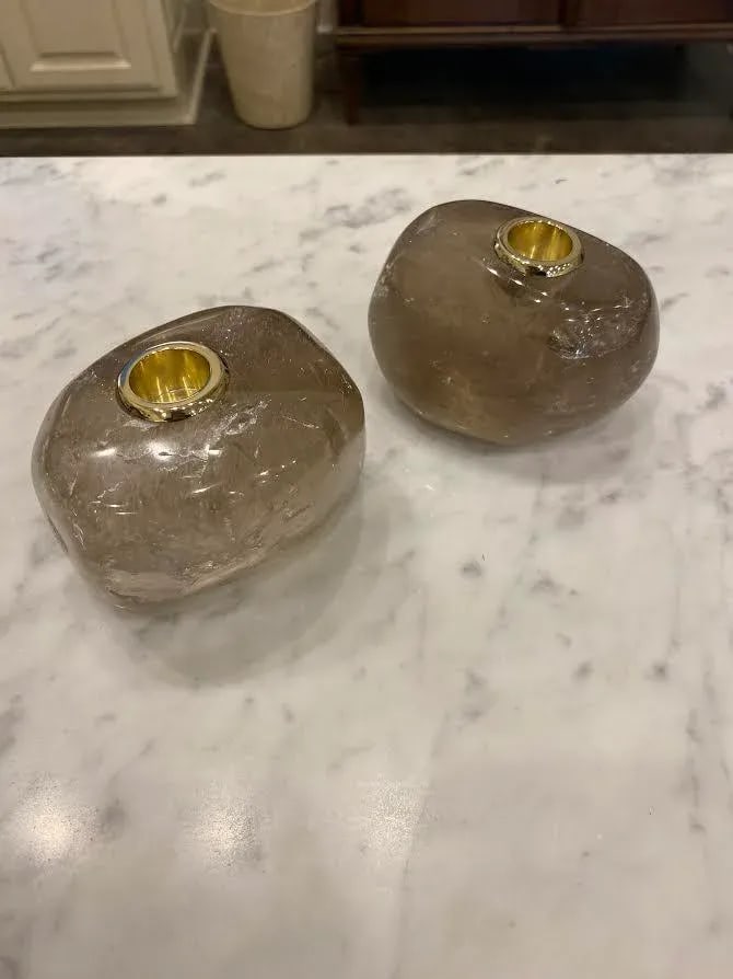 Smokey Quartz Taper Holders - a Pair - 7