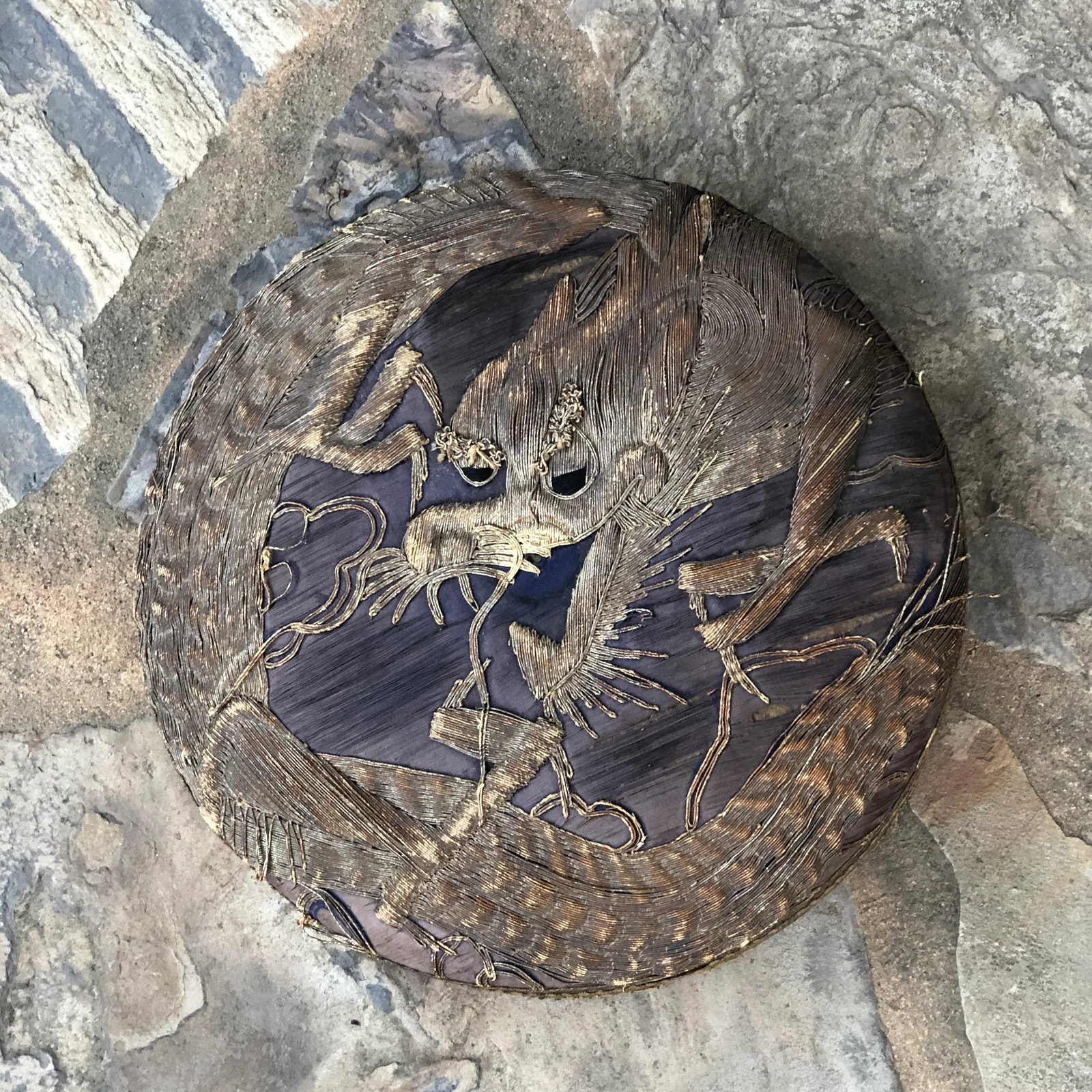Antique Japanese Metallic Gold Thread Dragon Lacquer Box - 11