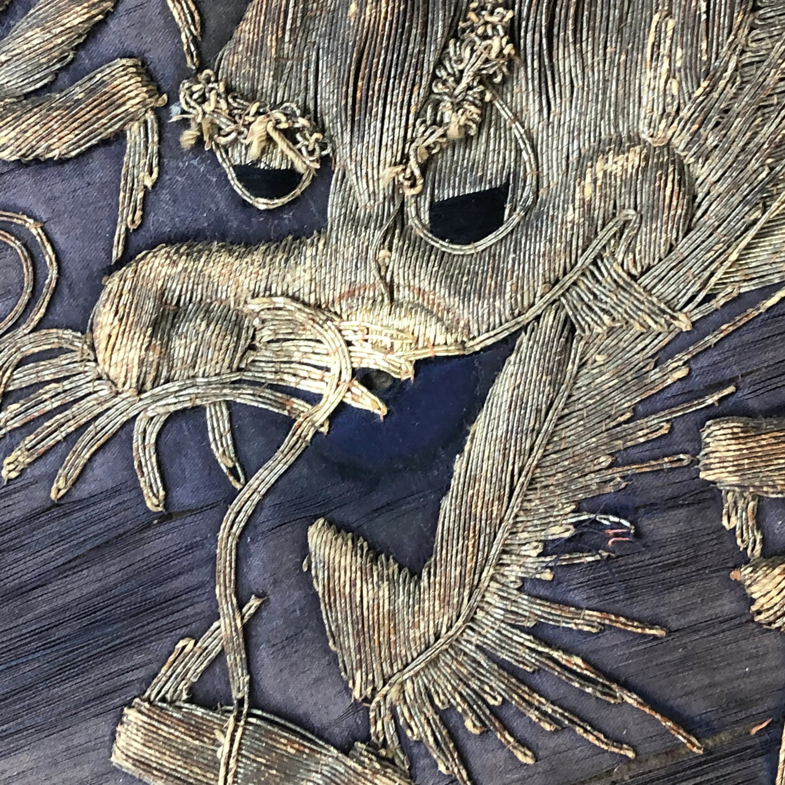 Antique Japanese Metallic Gold Thread Dragon Lacquer Box - 6