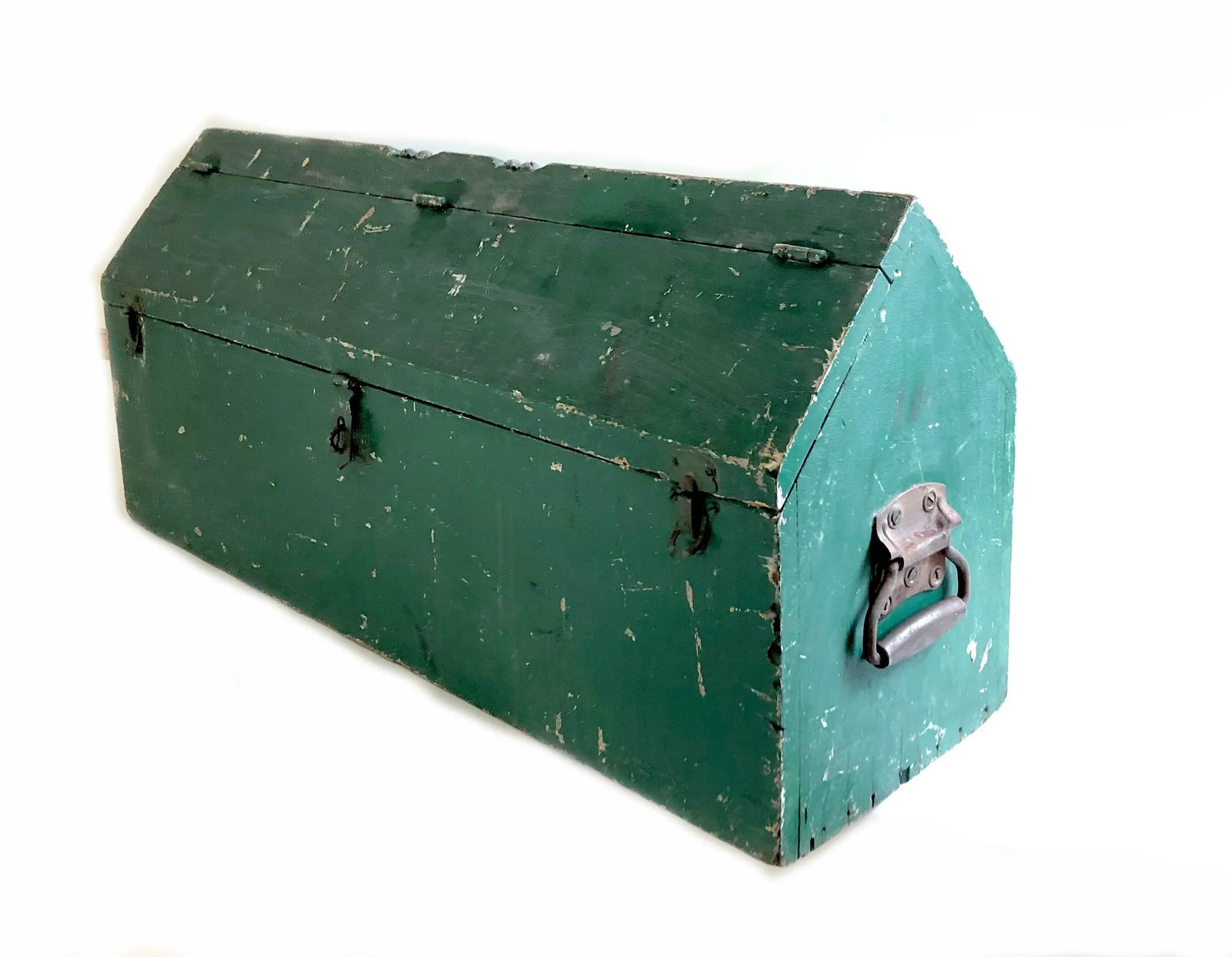 Vintage Rustic Painted Green Wood Tool Box - 2