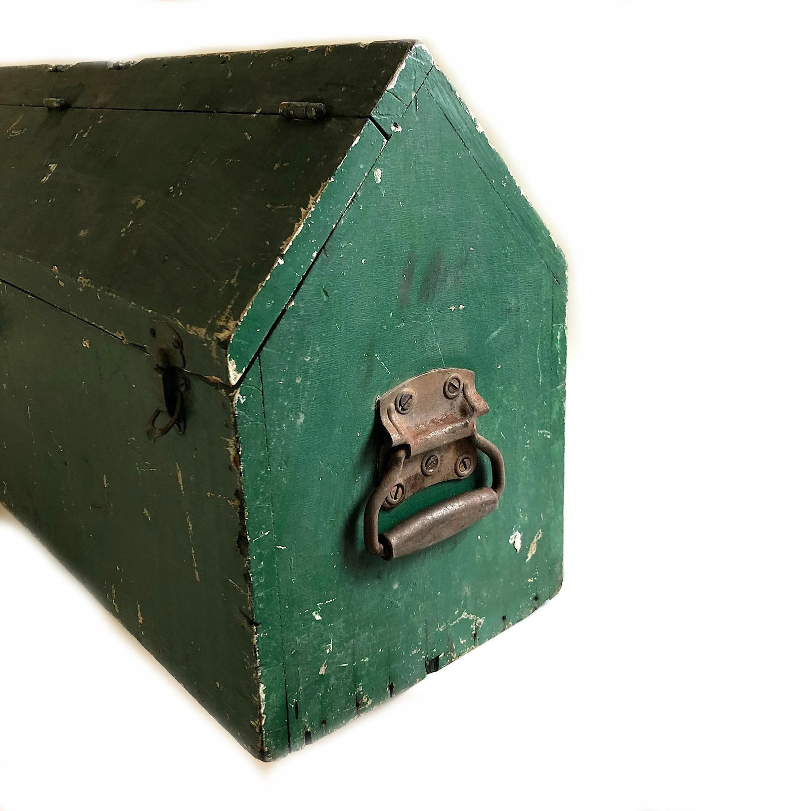 Vintage Rustic Painted Green Wood Tool Box - 4