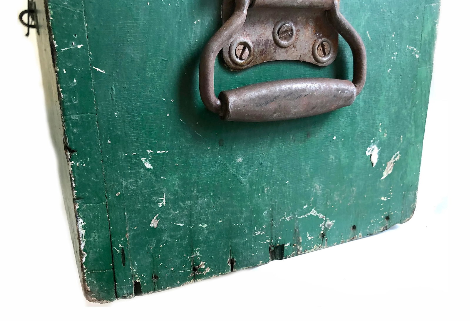 Vintage Rustic Painted Green Wood Tool Box - 7