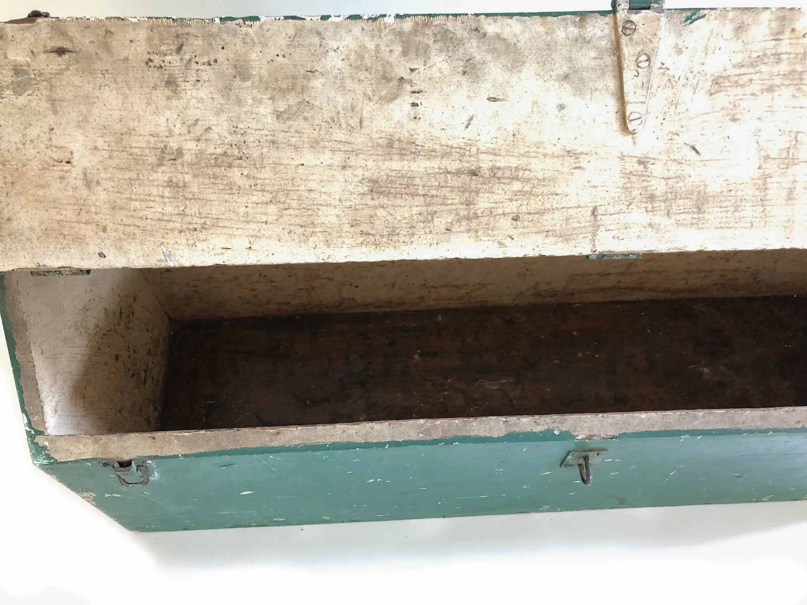 Vintage Rustic Painted Green Wood Tool Box - 9