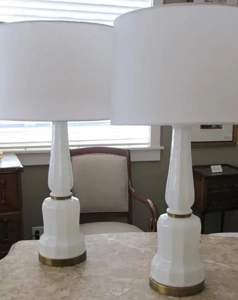 Pr of Danish White Opaline Lamps by Bing&Groendahl Heiberg - a Pair - 2