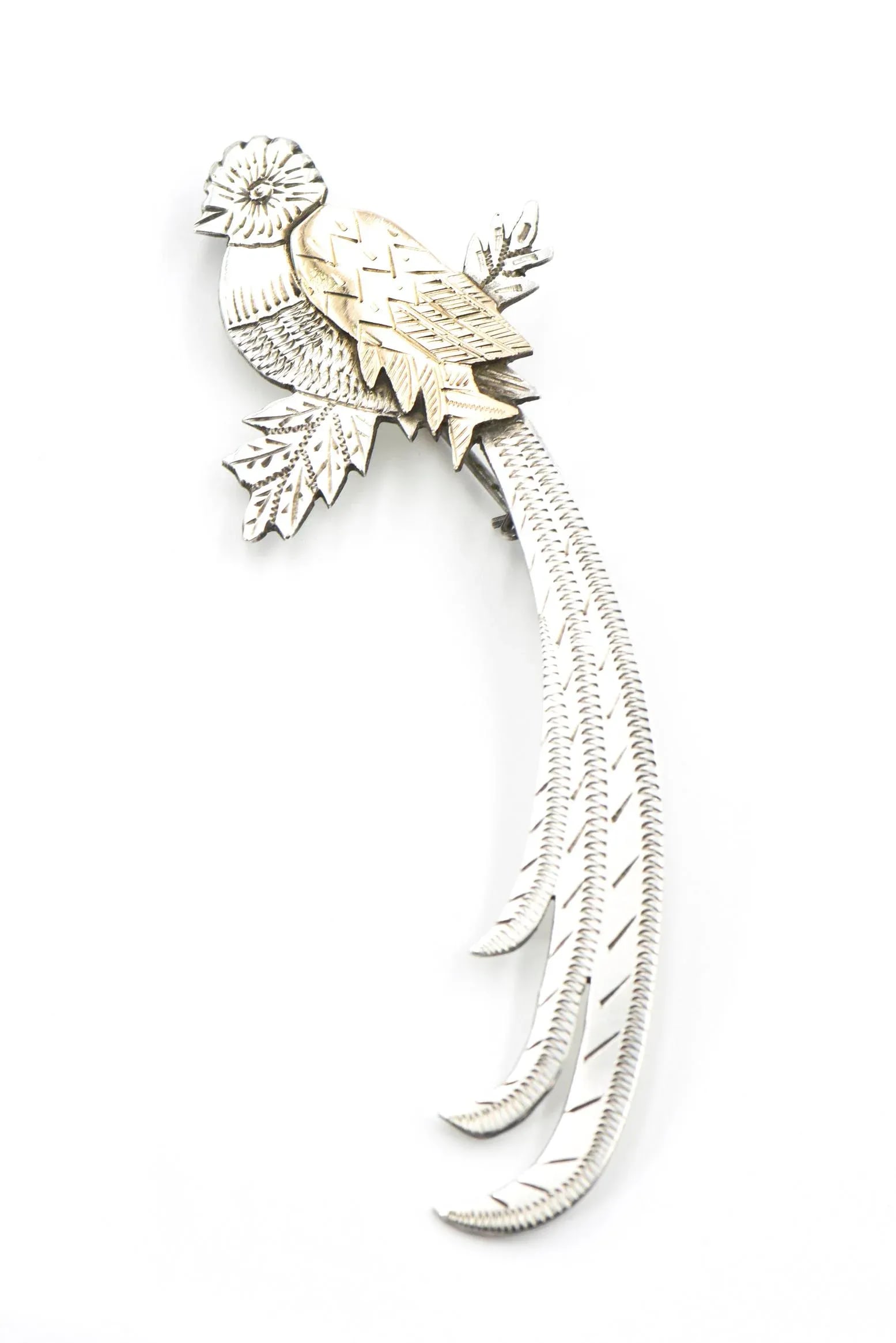 Highly Stylized Silver & Gold Bird Brooch - 7