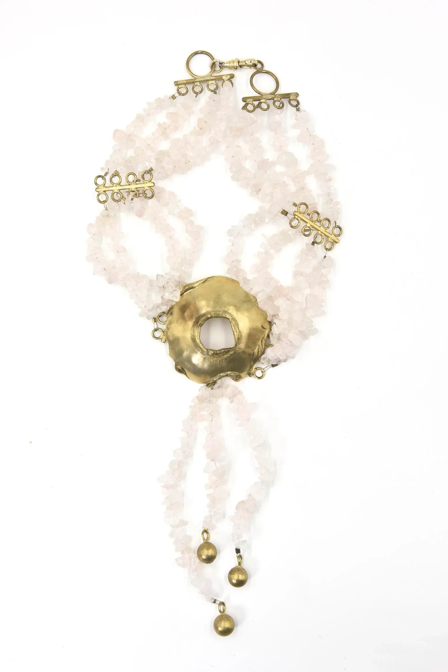 Rose Quartz & Goldtone Chocker Necklace - 10