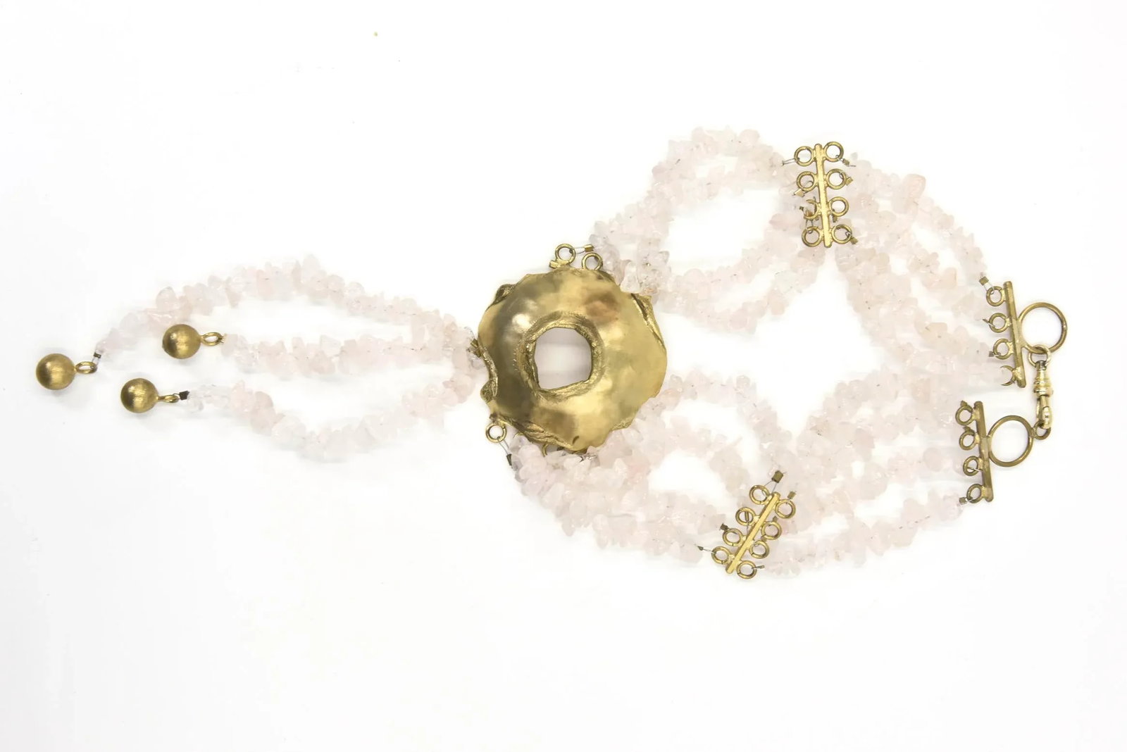 Rose Quartz & Goldtone Chocker Necklace - 2