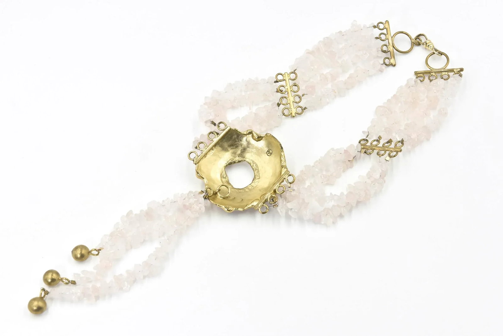 Rose Quartz & Goldtone Chocker Necklace - 4