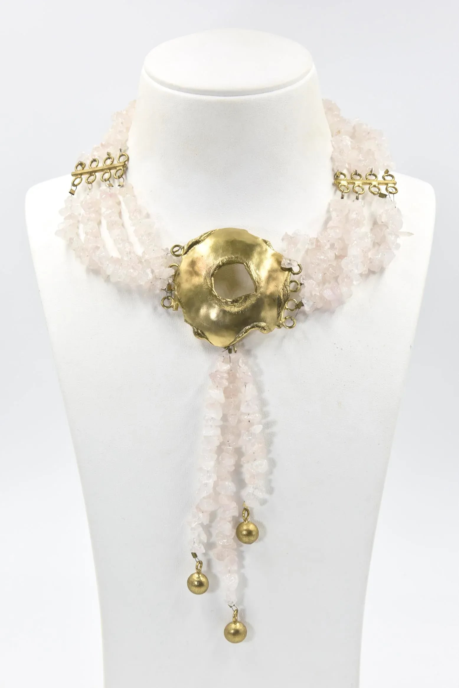 Rose Quartz & Goldtone Chocker Necklace - 8